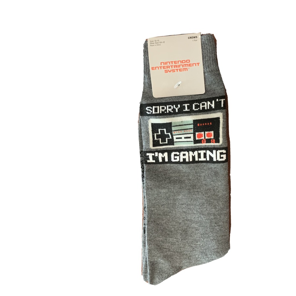 Nintendo Mens Socks Crew New Sorry I Can't I'm Gaming 10-13 Fits Shoe 6.5-12